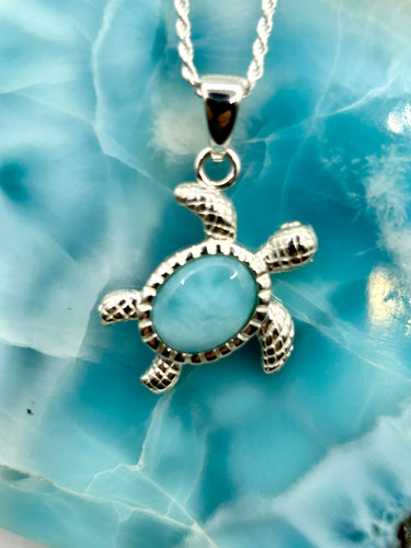 Eternal Turtle Larimar Neckleses