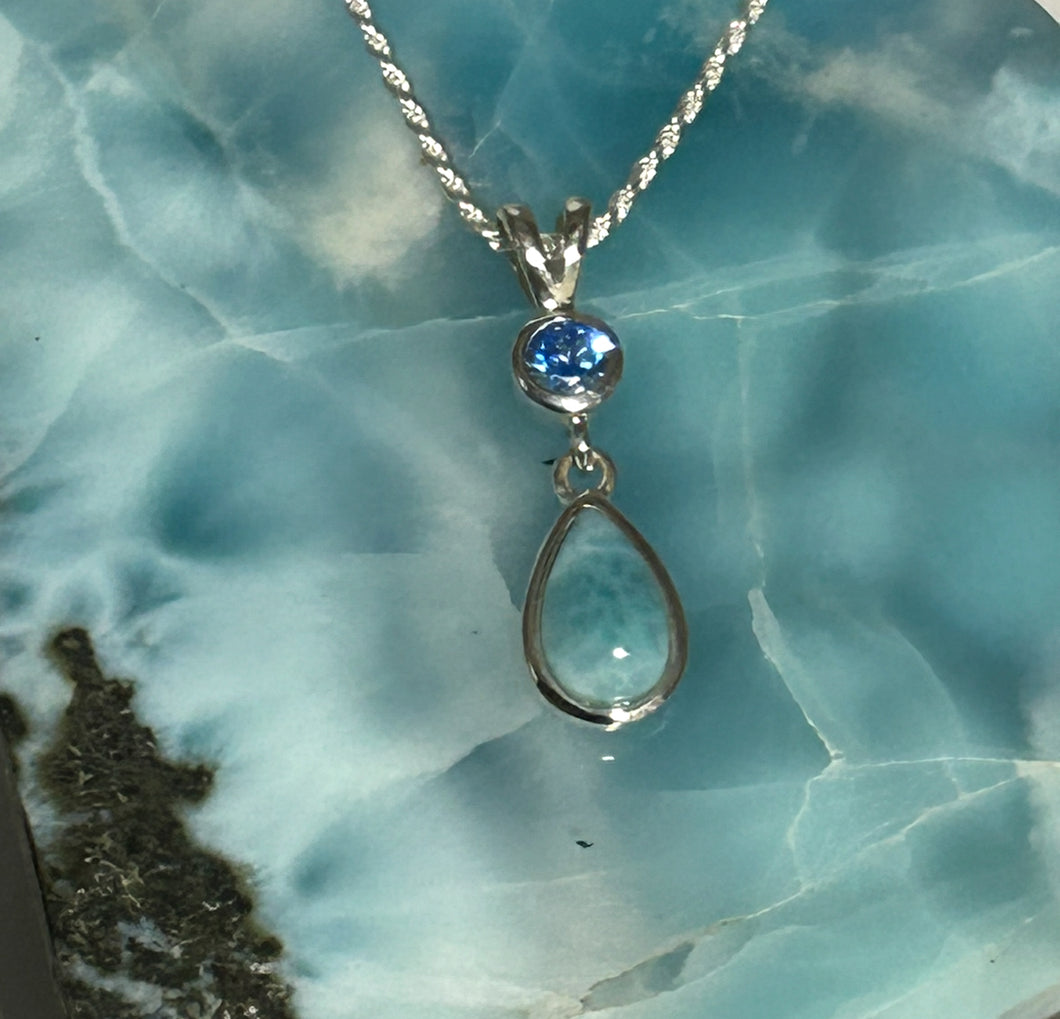 Sterling Silver Larimar Pendant with Blue Topaz