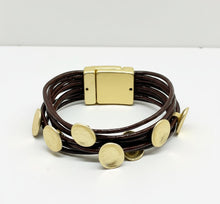 Load image into Gallery viewer, Gold Coin Leather Wrap Bracelet