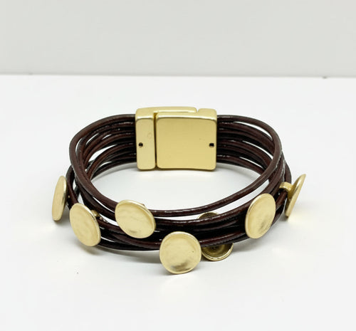 Gold Coin Leather Wrap Bracelet