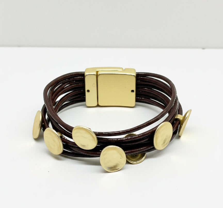 Gold Coin Leather Wrap Bracelet