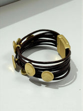 Load image into Gallery viewer, Gold Coin Leather Wrap Bracelet